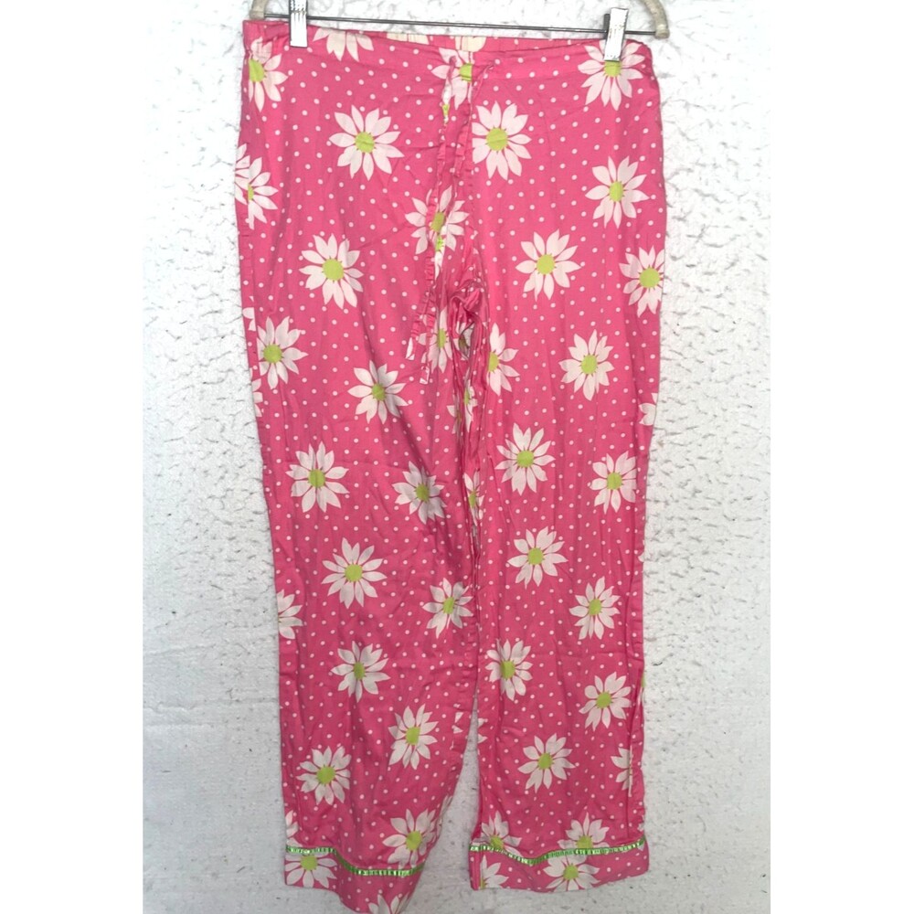 Victoria's Secret Pajama Lounge Pants Size M 100% Cotton Pink Polka Dot Daisy